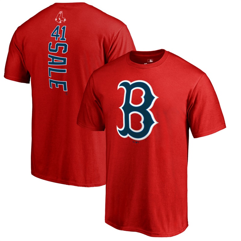 Men's Boston Red Sox Chris Sale #41 Red Backer Name And Number T-Shirt