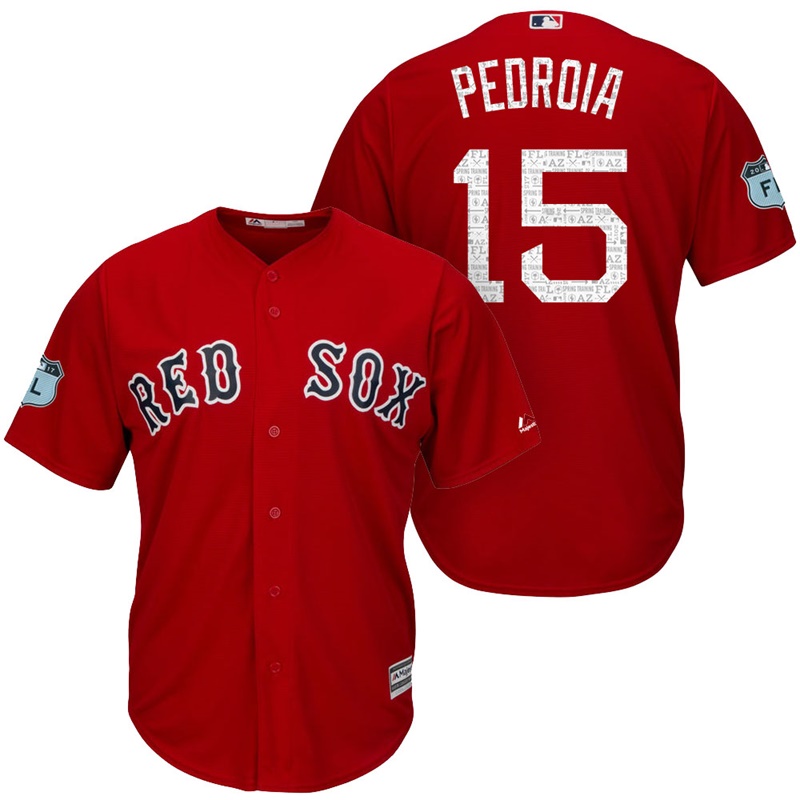 Men's Boston Red Sox Dustin Pedroia #15 2017 Spring Training Grapefruit League Patch Red Cool Base Jersey