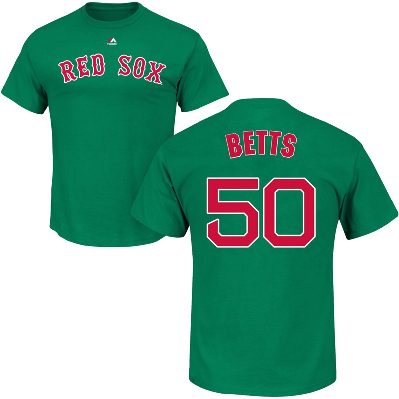 Men's Boston Red Sox Mookie Betts #50 Green St. Patrick's Day Roster T-Shirt