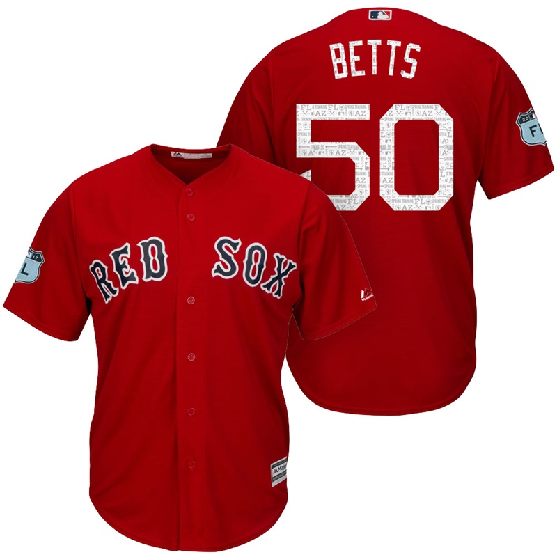 Men's Boston Red Sox Mookie Betts #50 2017 Spring Training Grapefruit League Patch Red Cool Base Jersey