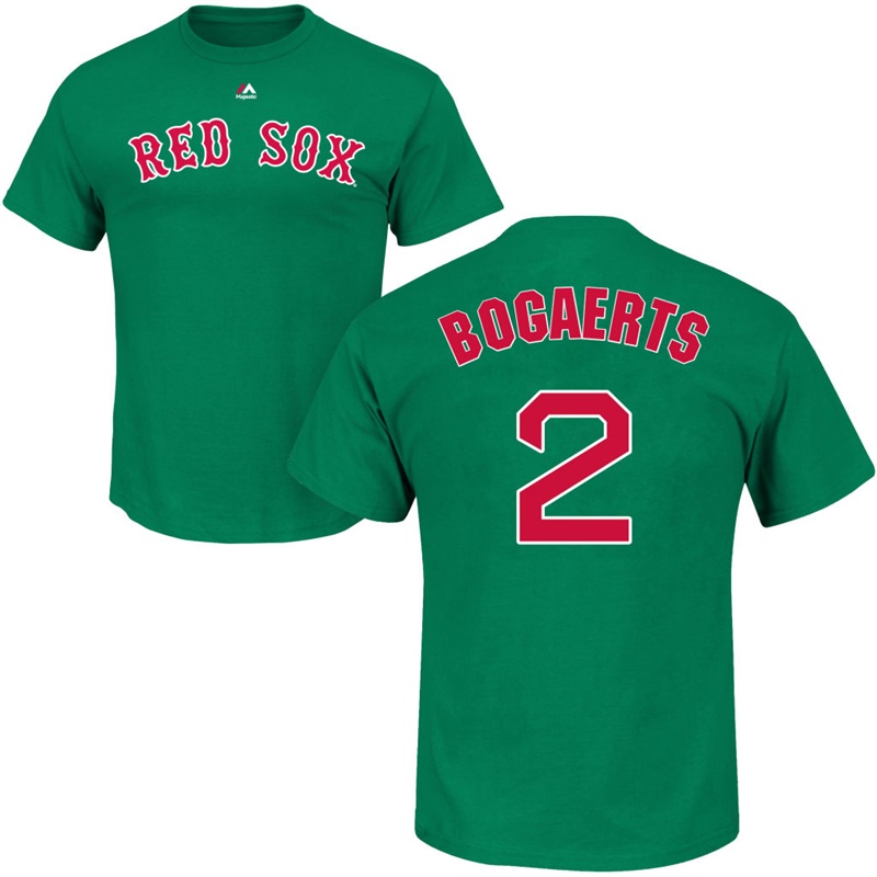 Men's Boston Red Sox Xander Bogaerts #2 Green St. Patrick's Day Roster T-Shirt