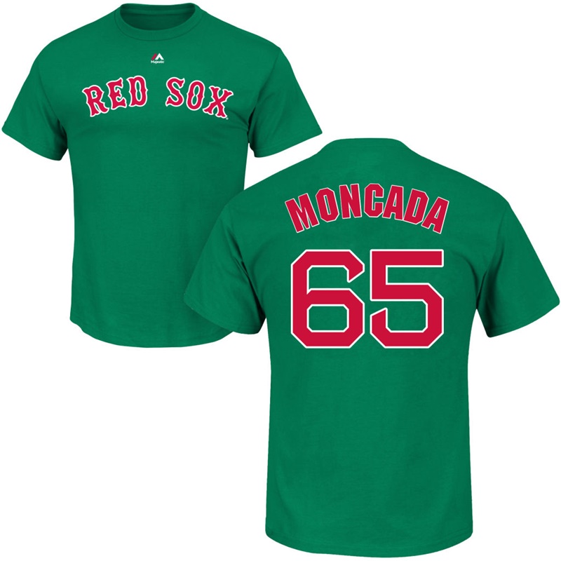 Men's Boston Red Sox Yoan Moncada #65 Green St. Patrick's Day Roster T-Shirt