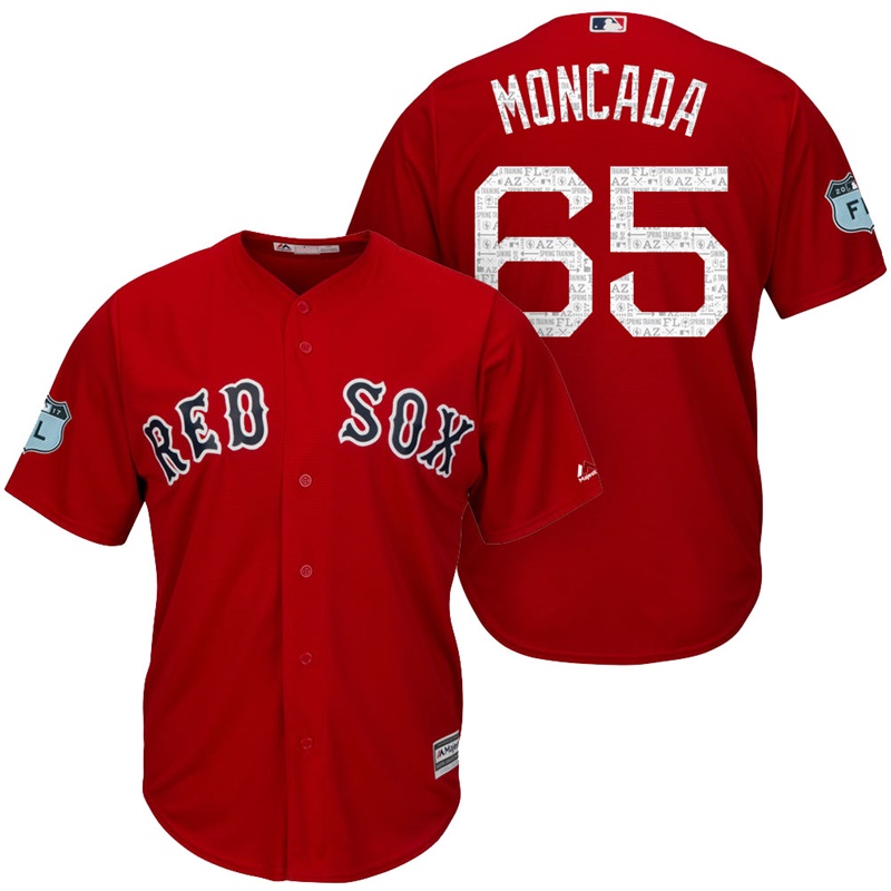 Men's Boston Red Sox Yoan Moncada #65 2017 Spring Training Grapefruit League Patch Red Cool Base Jersey