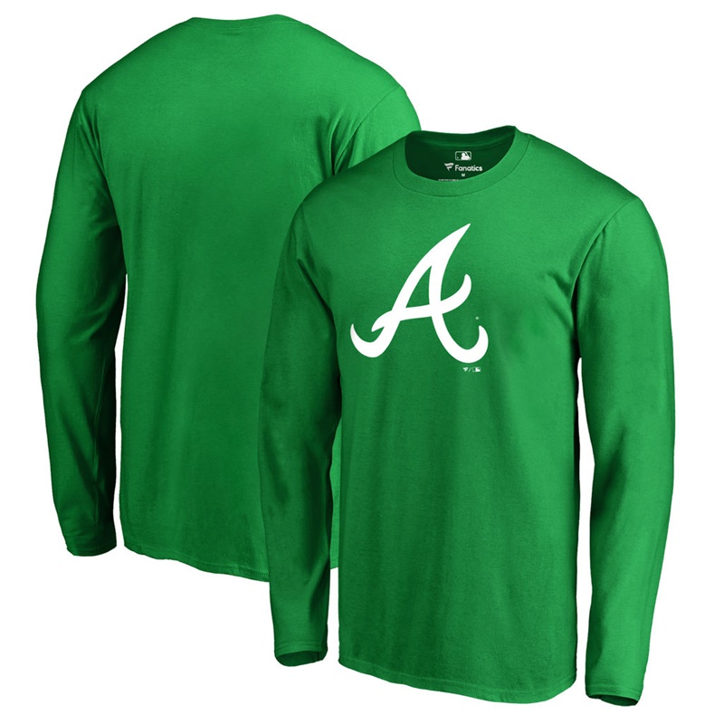 Men's Atlanta Braves Kelly Green St. Patrick's Day White Logo Long Sleeve T-Shirt