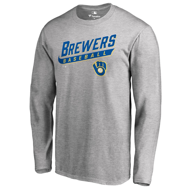 Men's Milwaukee Brewers Heathered Gray Baseline Long Sleeve Legend T-Shirt