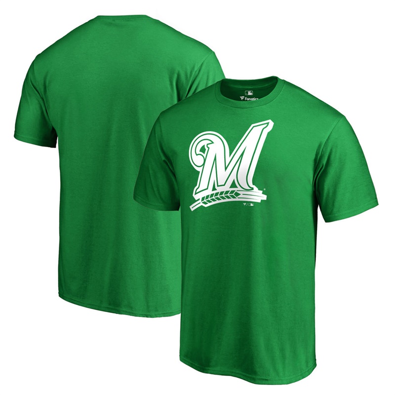 Men's Milwaukee Brewers Kelly Green St. Patrick's Day White Logo T-Shirt