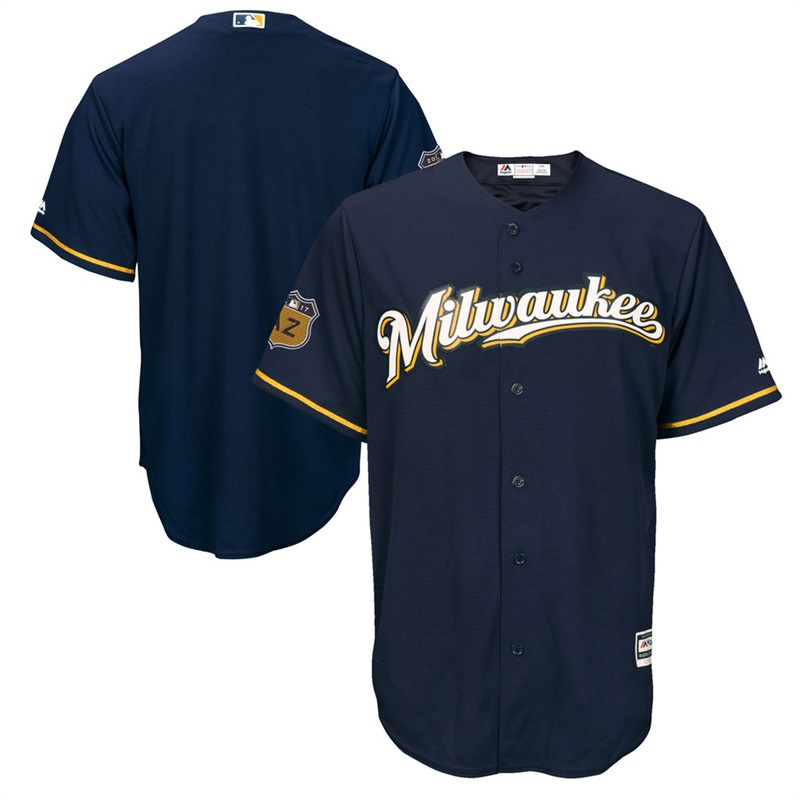 Men's Milwaukee Brewers Navy 2017 Spring Training Cool Base Authentic Team Jersey