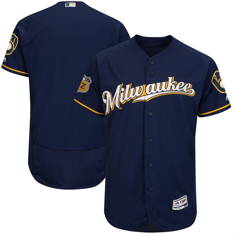 Men's Milwaukee Brewers Navy 2017 Spring Training Flex Base Authentic Team Jersey