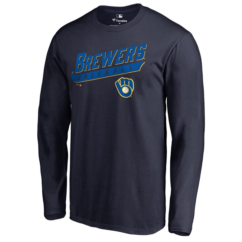 Men's Milwaukee Brewers Navy Baseline Long Sleeve Legend T-Shirt