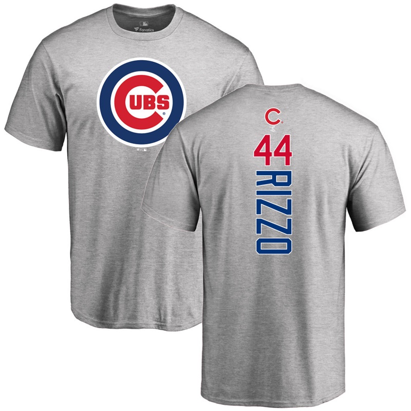 Men's Chicago Cubs Anthony Rizzo #44 Gray Backer Short Sleeve T-Shirt