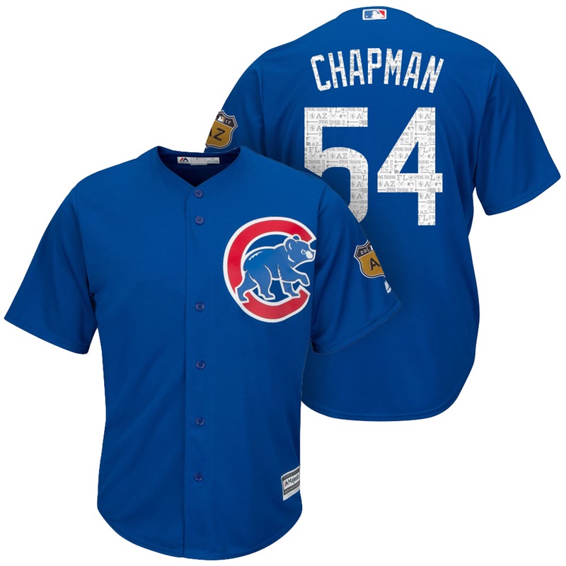 Men's Chicago Cubs #54 Aroldis Chapman 2017 Spring Training Cactus League Patch Royal Cool Base Jersey