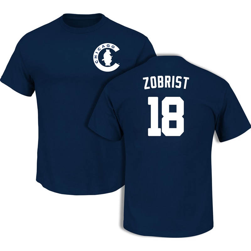 Men's Chicago Cubs Ben Zobrist #18 Navy 1908 Team Logo Throwback T-Shirt