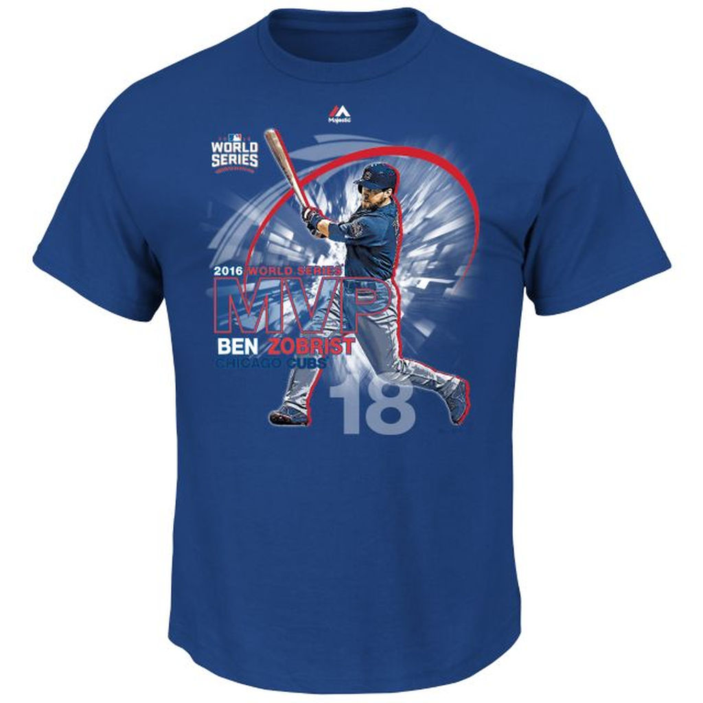 Men's Chicago Cubs Ben Zobrist #18 Royal 2016 World Series Champions MVP T-Shirt