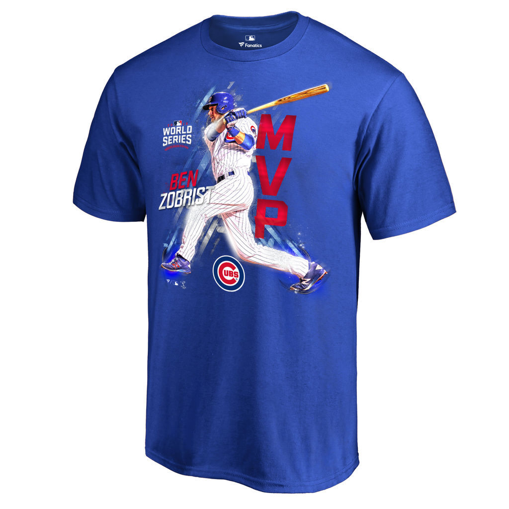 Men's Chicago Cubs Ben Zobrist #18 Royal 2016 World Series Champions MVP Name & Number T-Shirt