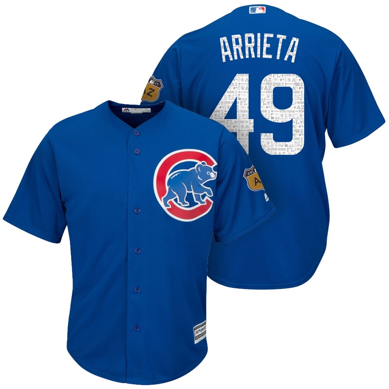 Men's Chicago Cubs #49 Jake Arrieta 2017 Spring Training Cactus League Patch Royal Cool Base Jersey