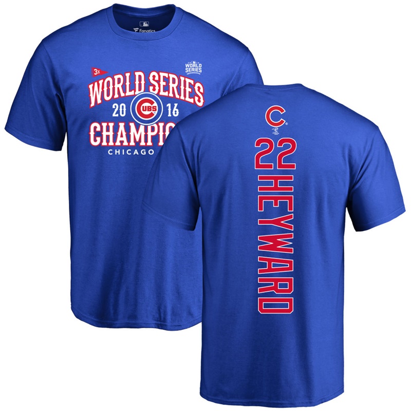 Men's Chicago Cubs Jason Heyward #22 Royal 2016 World Series Champions Back Name & Number T-Shirt