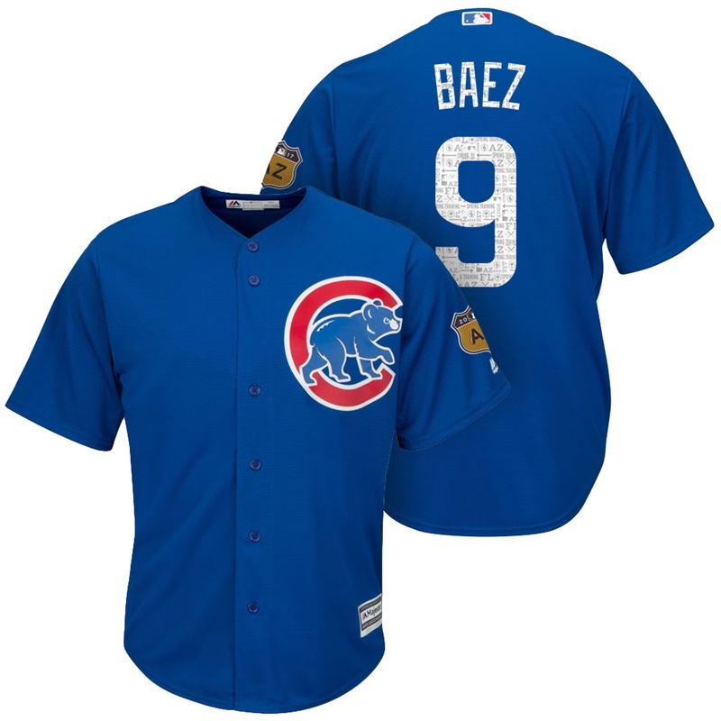 Men's Chicago Cubs #9 Javier Baez 2017 Spring Training Cactus League Patch Royal Cool Base Jersey