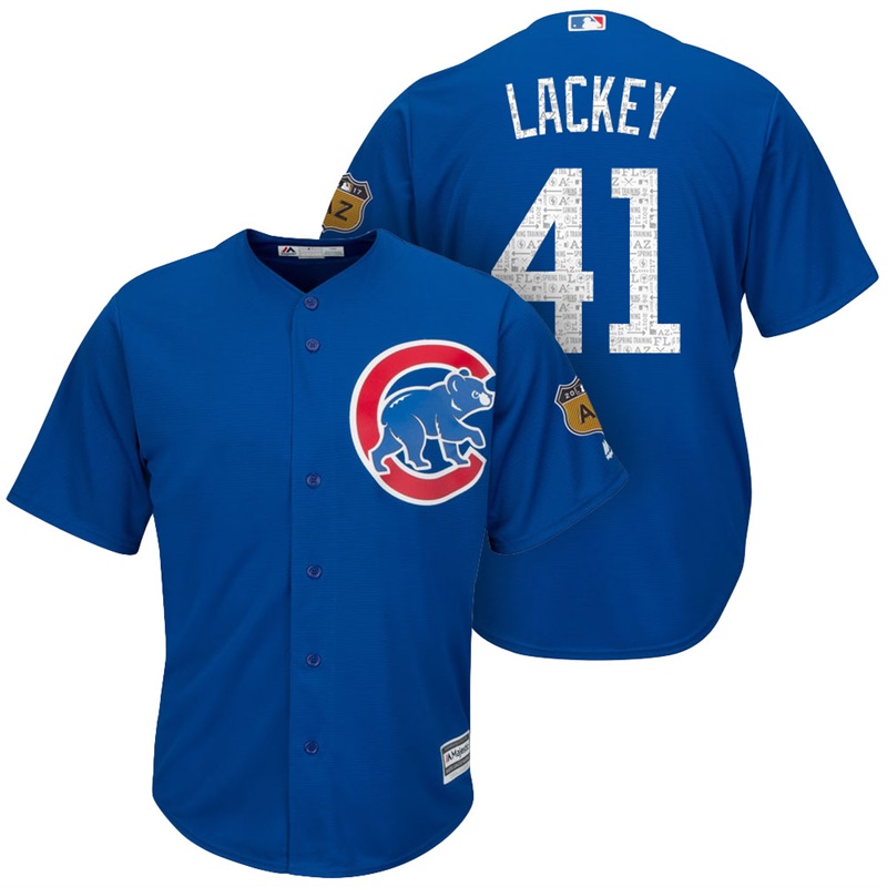 Men's Chicago Cubs #41 John Lackey 2017 Spring Training Cactus League Patch Royal Cool Base Jersey