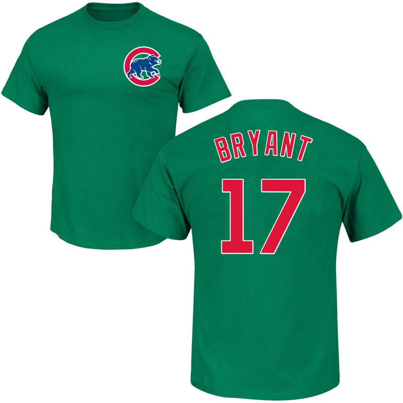 Men's Chicago Cubs Kris Bryant #17 Green St. Patrick's Day Roster T-Shirt