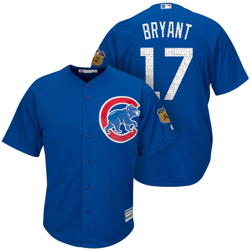 Men's Chicago Cubs #17 Kris Bryant 2017 Spring Training Cactus League Patch Royal Cool Base Jersey