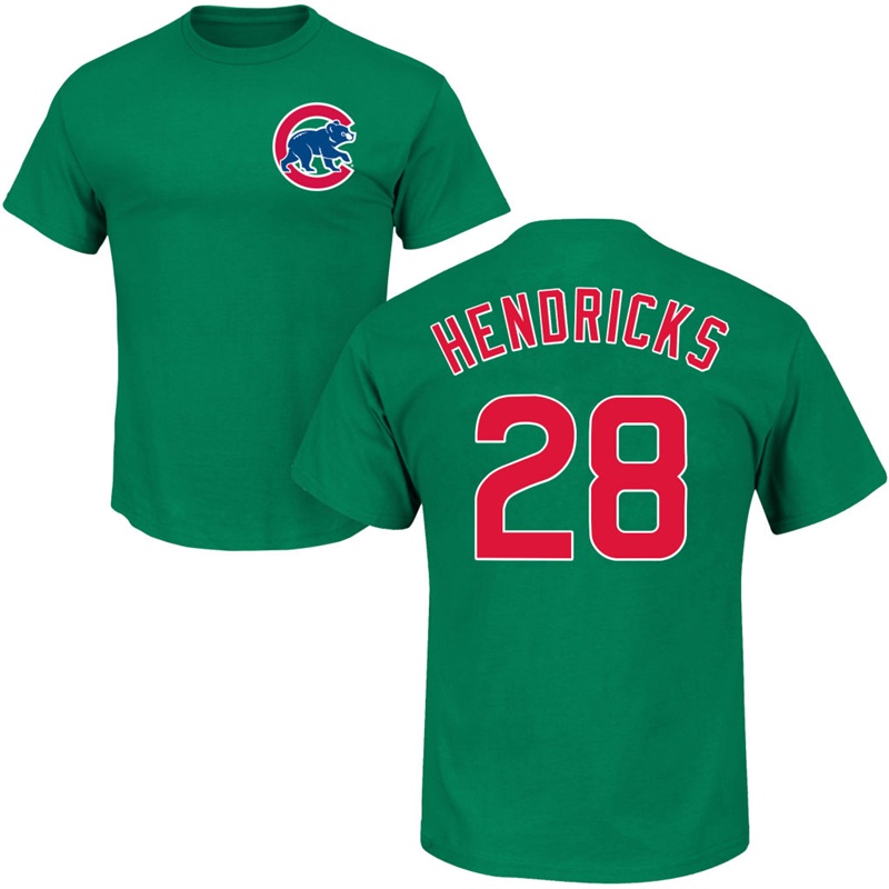 Men's Chicago Cubs Kyle Hendricks #28 Green St. Patrick's Day Roster T-Shirt