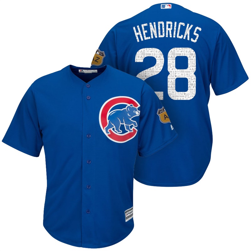 Men's Chicago Cubs #28 Kyle Hendricks 2017 Spring Training Cactus League Patch Royal Cool Base Jersey