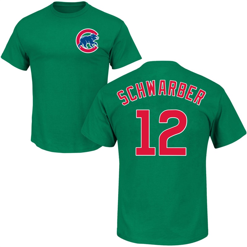 Men's Chicago Cubs Kyle Schwarber #12 Green St. Patrick's Day Roster T-Shirt