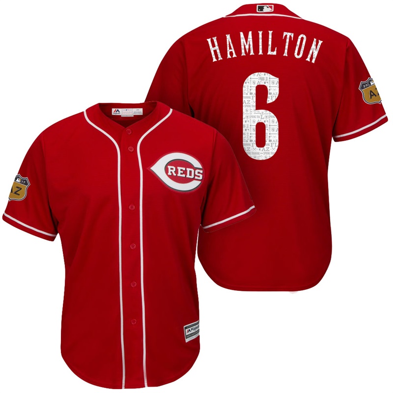 Men's Cincinnati Reds #6 Billy Hamilton 2017 Spring Training Cactus League Patch Scarlet Cool Base Jersey