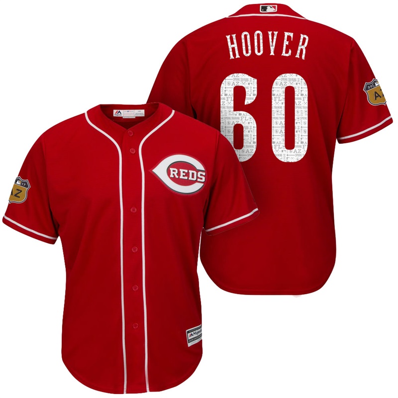 Men's Cincinnati Reds #60 J.J. Hoover 2017 Spring Training Cactus League Patch Scarlet Cool Base Jersey