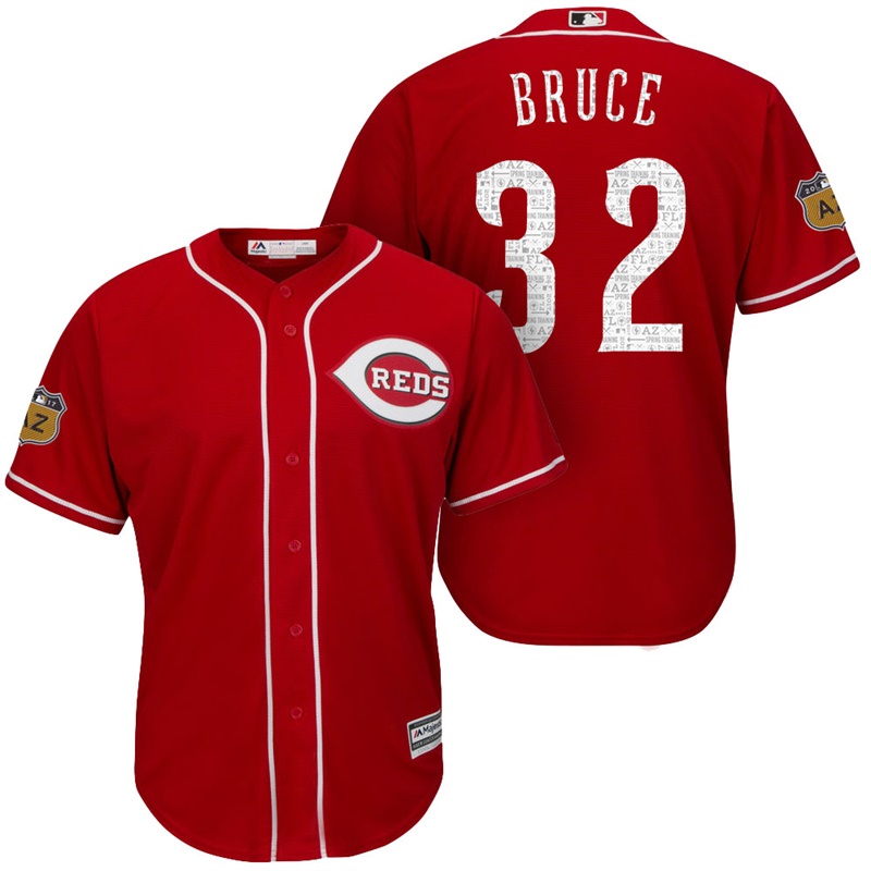 Men's Cincinnati Reds #32 Jay Bruce 2017 Spring Training Cactus League Patch Scarlet Cool Base Jersey