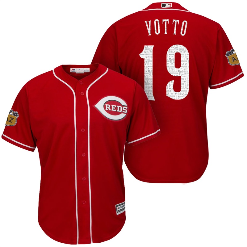 Men's Cincinnati Reds #19 Joey Votto 2017 Spring Training Cactus League Patch Scarlet Cool Base Jersey