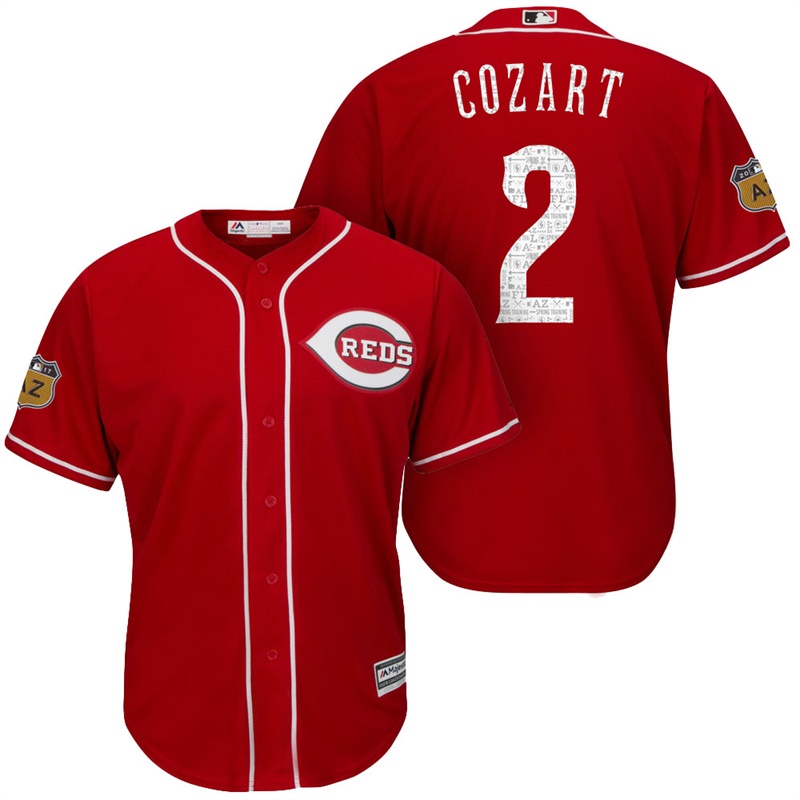 Men's Cincinnati Reds #2 Zack Cozart 2017 Spring Training Cactus League Patch Scarlet Cool Base Jersey