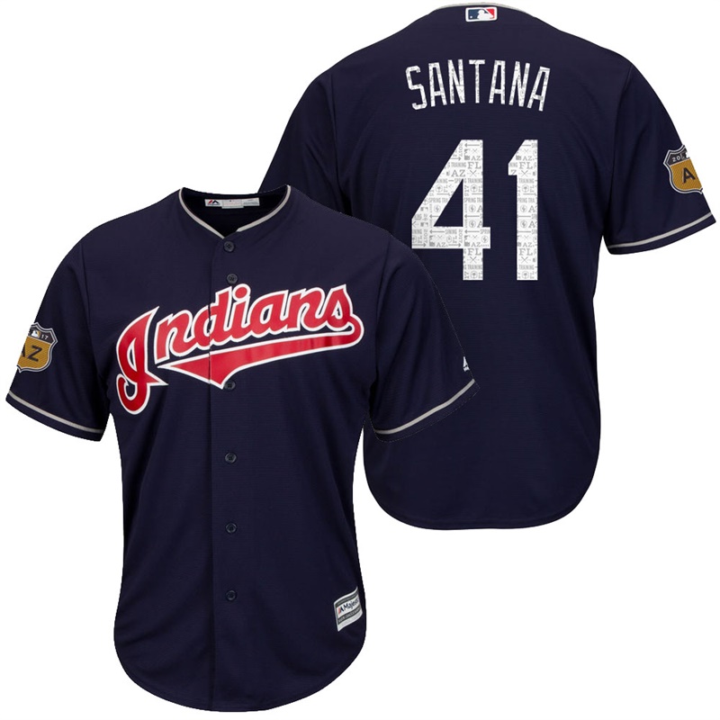 Men's Cleveland Indians Carlos Santana #41 2017 Spring Training Cactus League Patch Navy Cool Base Jersey