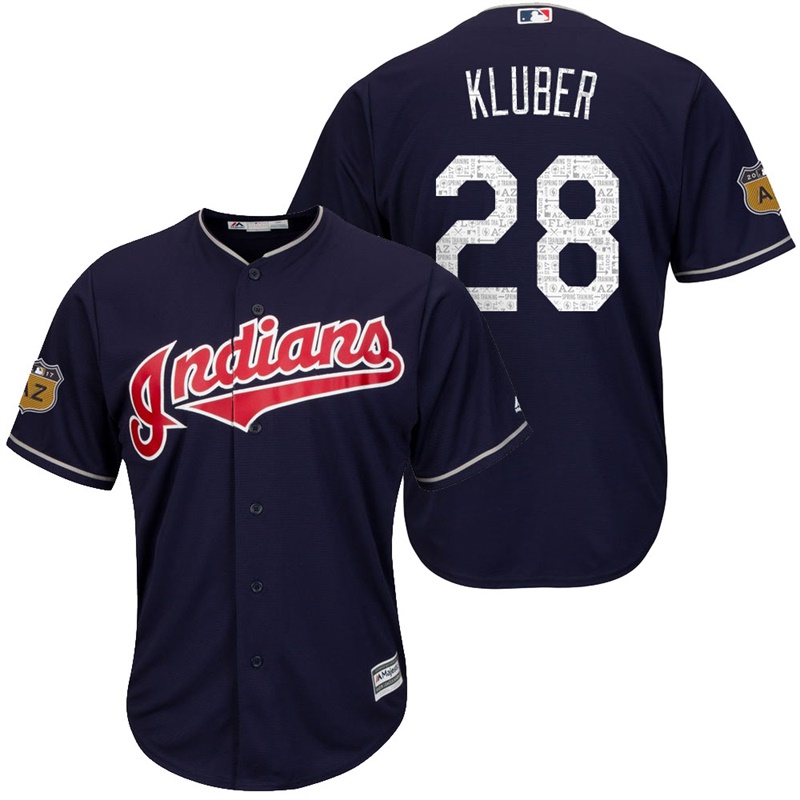 Men's Cleveland Indians Corey Kluber #28 2017 Spring Training Cactus League Patch Navy Cool Base Jersey