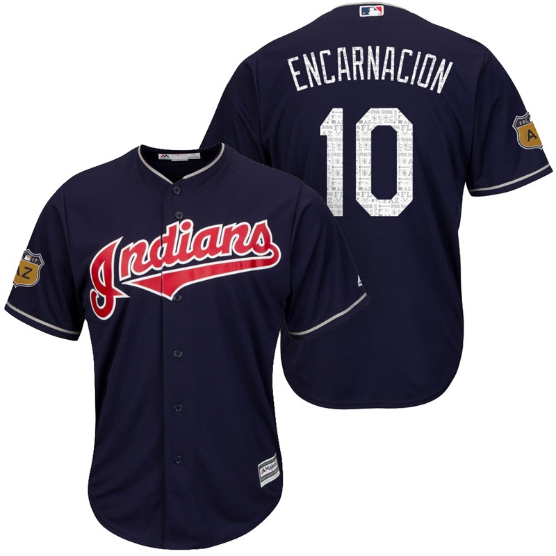 Men's Cleveland Indians Edwin Encarnacion #10 2017 Spring Training Cactus League Patch Navy Cool Base Jersey