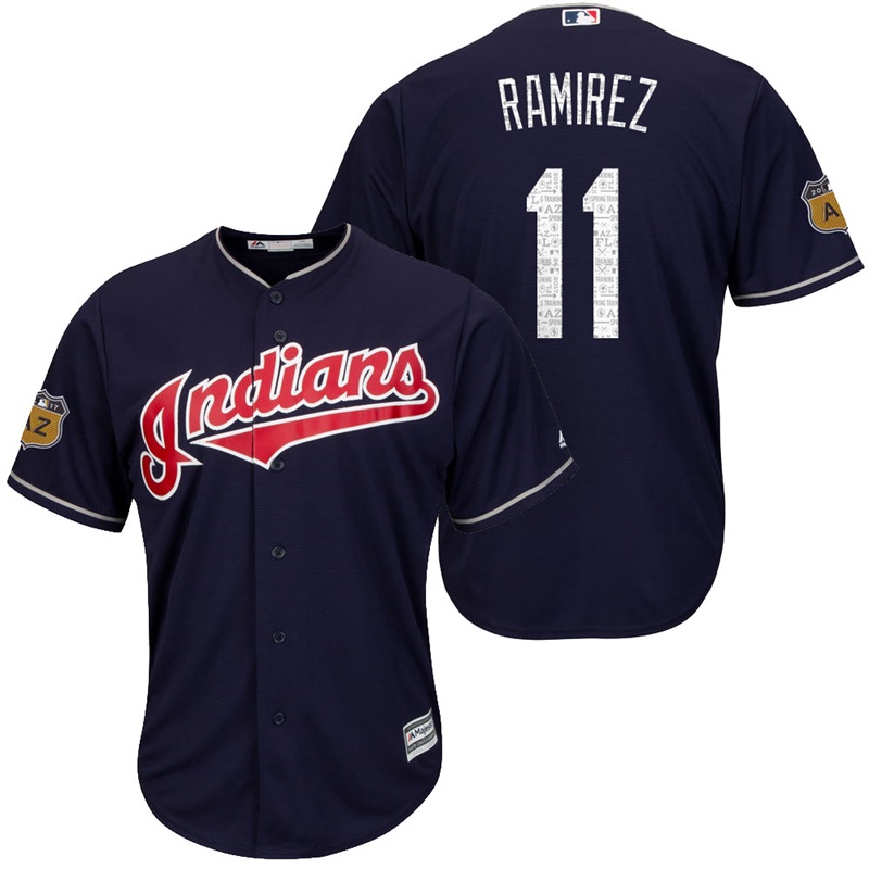 Men's Cleveland Indians Jose Ramirez #11 2017 Spring Training Cactus League Patch Navy Cool Base Jersey