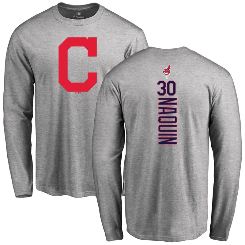 Men's Cleveland Indians Tyler Naquin #30 Ash Official Backer Long-Sleeved T-Shirt