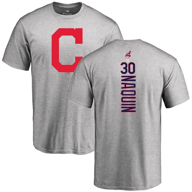 Men's Cleveland Indians Tyler Naquin #30 Ash Official Backer T-Shirt