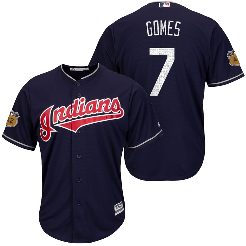 Men's Cleveland Indians Yan Gomes #7 2017 Spring Training Cactus League Patch Navy Cool Base Jersey