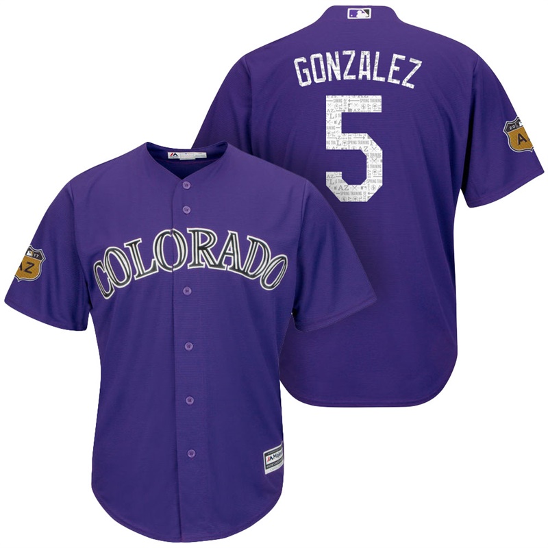 Men's Colorado Rockies #5 Carlos Gonzalez 2017 Spring Training Cactus League Patch Purple Cool Base Jersey