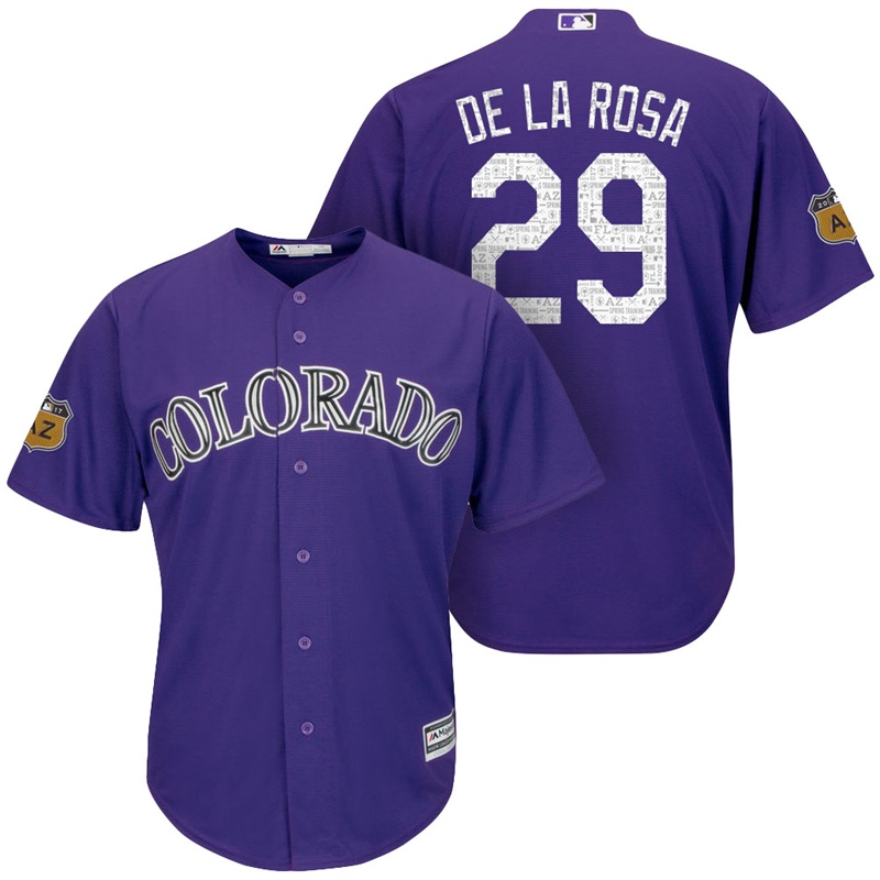 Men's Colorado Rockies #29 Jorge De La Rosa 2017 Spring Training Cactus League Patch Purple Cool Base Jersey