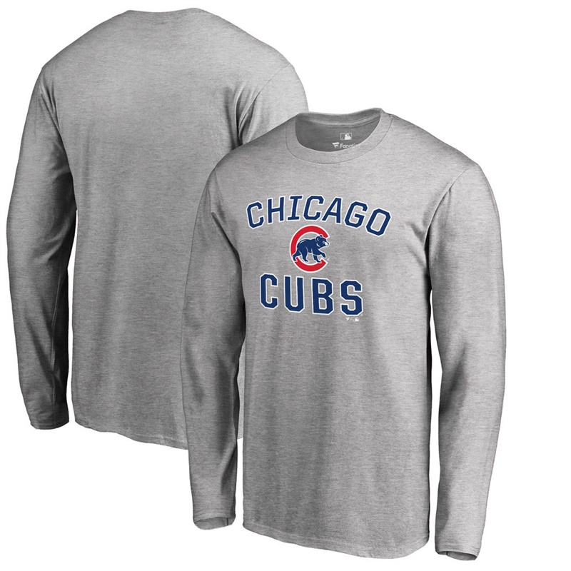 Men's Chicago Cubs Ash Victory Arch Long Sleeve T-Shirt