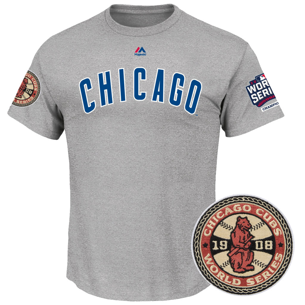 Men's Chicago Cubs Gray 1908 And 2016 World Series Champions T-Shirt