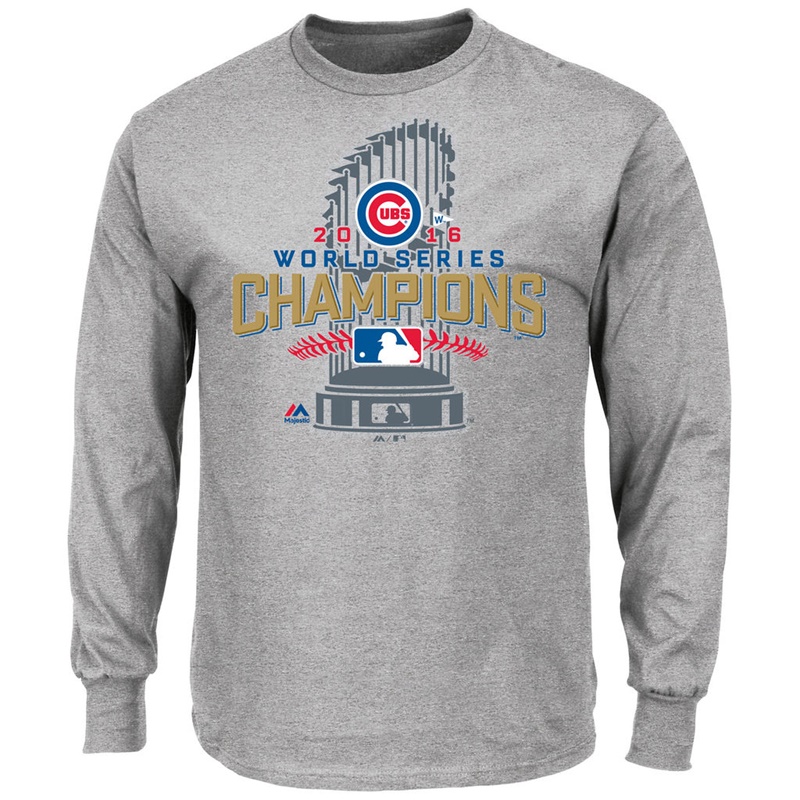 Men's Chicago Cubs Gray 2016 World Series Champions Locker Room Long Sleeve T-Shirt