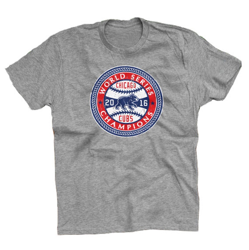 Men's Chicago Cubs Grey 2016 World Series Champions 1908 Pattern T-Shirt