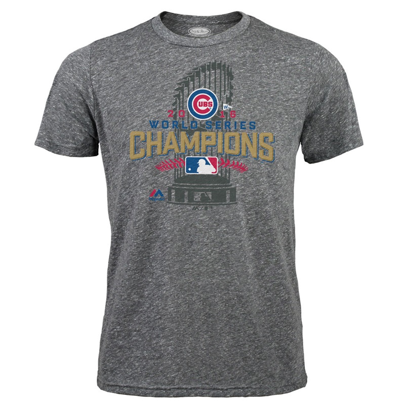 Men's Chicago Cubs Heather Gray 2016 World Series Champions Locker Room Premium Tri-Blend T-Shirt