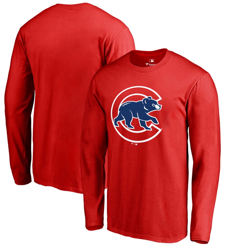 Men's Chicago Cubs Red Primary Team Logo Long Sleeve T-Shirt