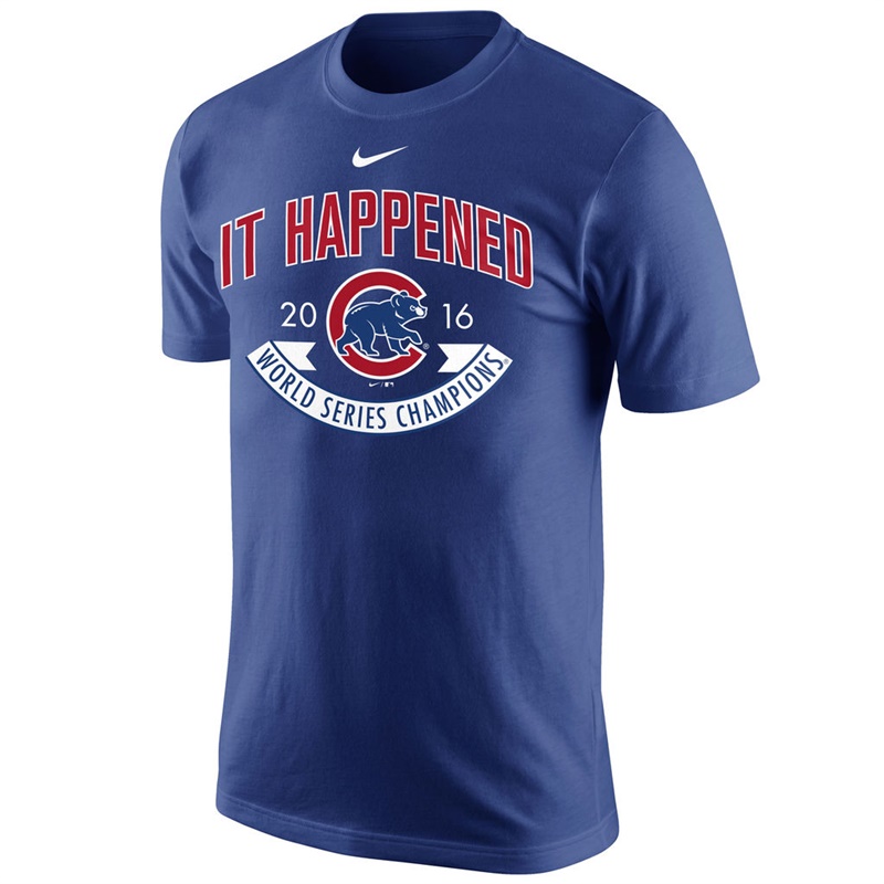 Men's Chicago Cubs Royal 2016 World Series Champions Celebration It Happened T-Shirt