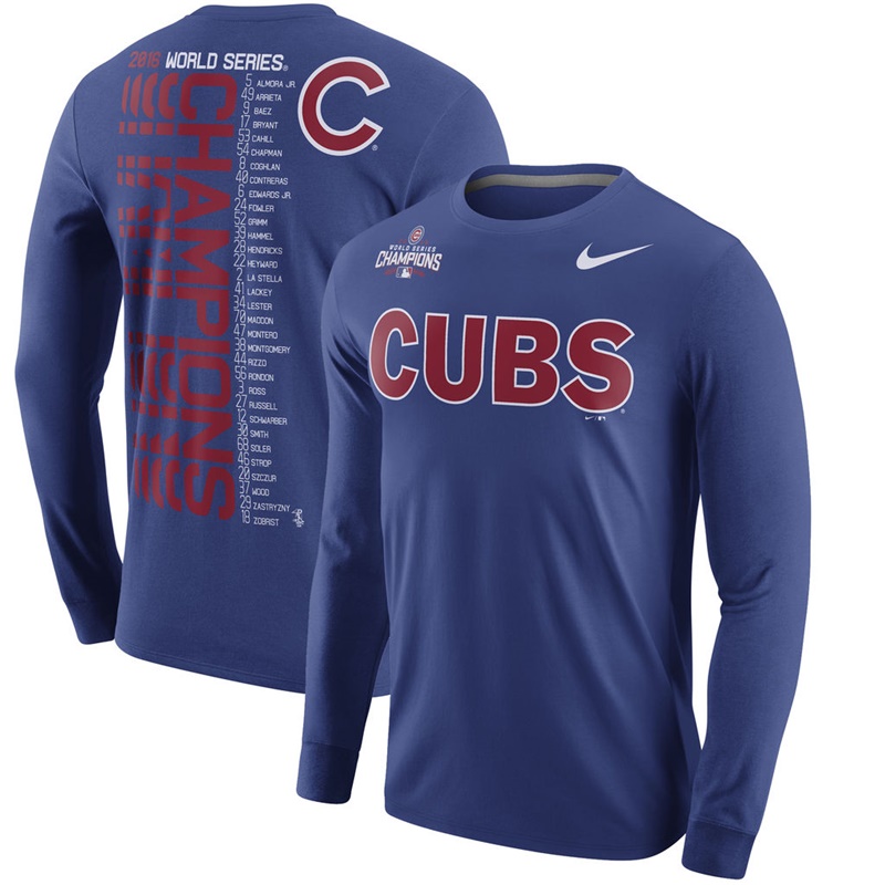 Men's Chicago Cubs Royal 2016 World Series Champions Celebration Roster Long Sleeve T-Shirt