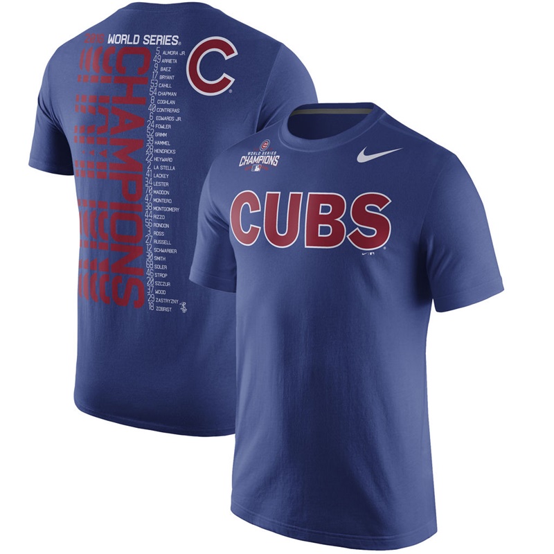 Men's Chicago Cubs Royal 2016 World Series Champions Celebration Roster T-Shirt